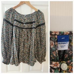 Old Navy Womens Dark Floral Babydoll Top Size 4X Lace Long Sleeve Whimsigoth